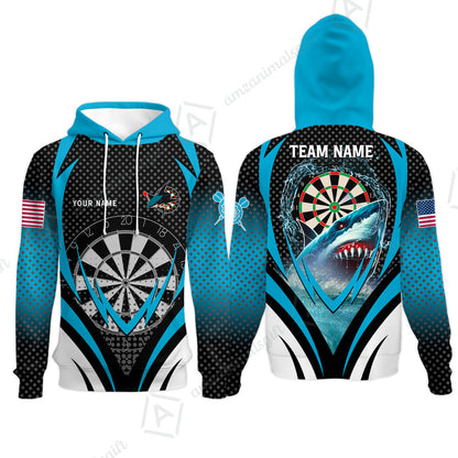 Custom Blue Dartboard Darts Team Jersey Polo Quarter-Zip Shirts, Customized Name Team Name Darts Team Jerseys Uniform