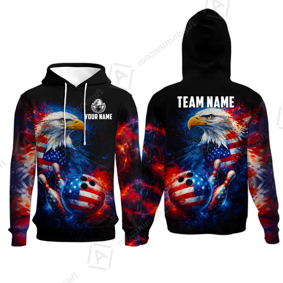 Customized Patriotic Galaxy Eagle Strike Bowling Jersey, Custom Name And Team Name For Bowlers