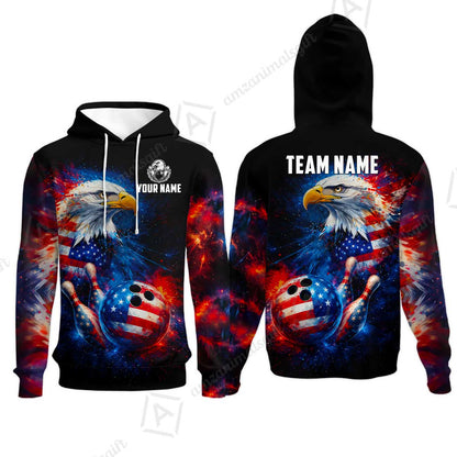 Customized Patriotic Galaxy Eagle Strike Bowling Jersey, Custom Name And Team Name For Bowlers