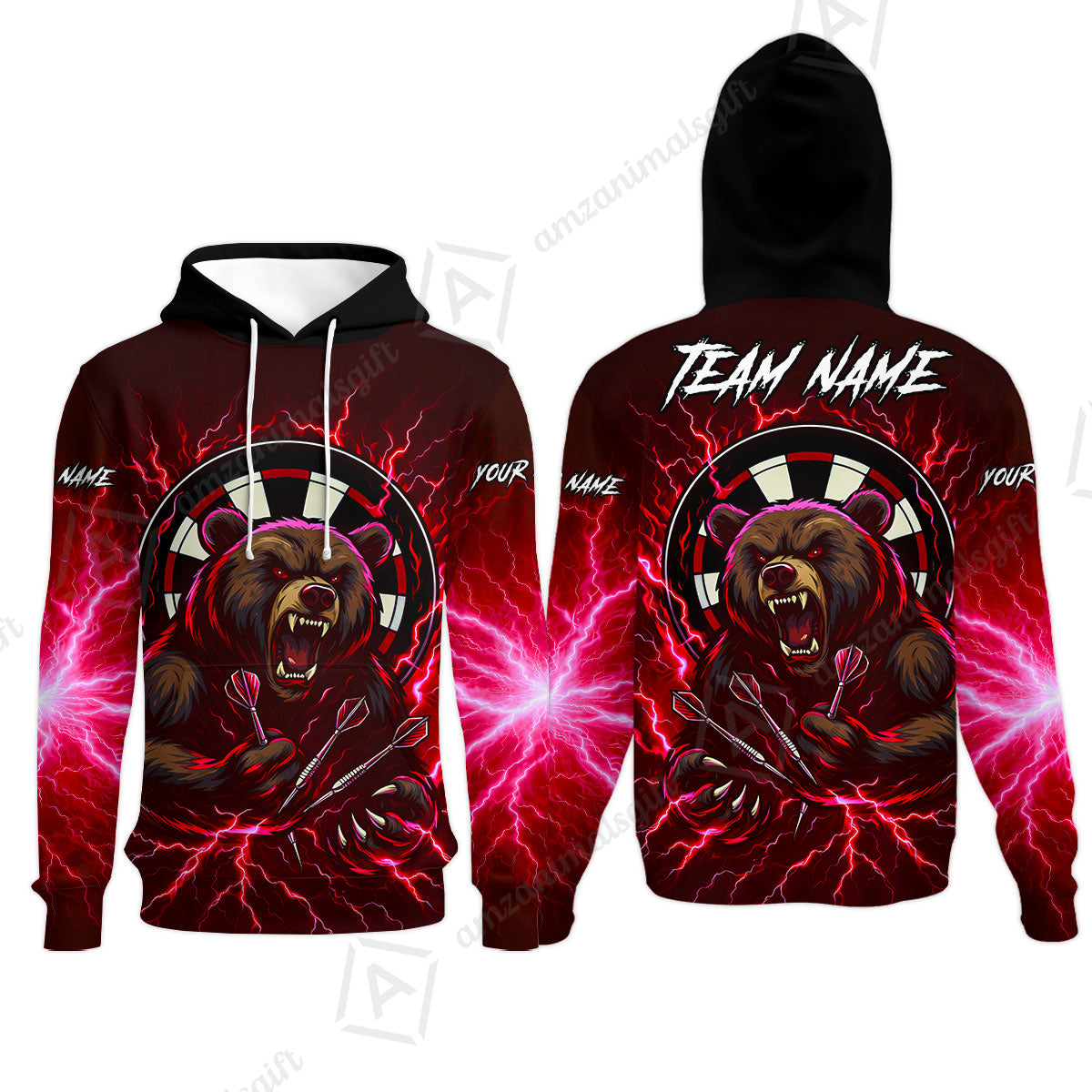 Custom Darts Team Long Sleeve Polo Shirt, Personalized Bear Thunder Lightning Darts Shirt with Name & Team Name