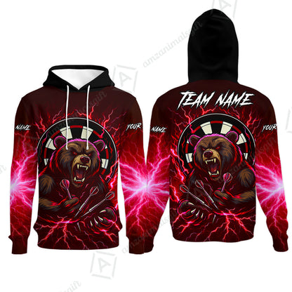 Custom Darts Team Long Sleeve Polo Shirt, Personalized Bear Thunder Lightning Darts Shirt with Name & Team Name