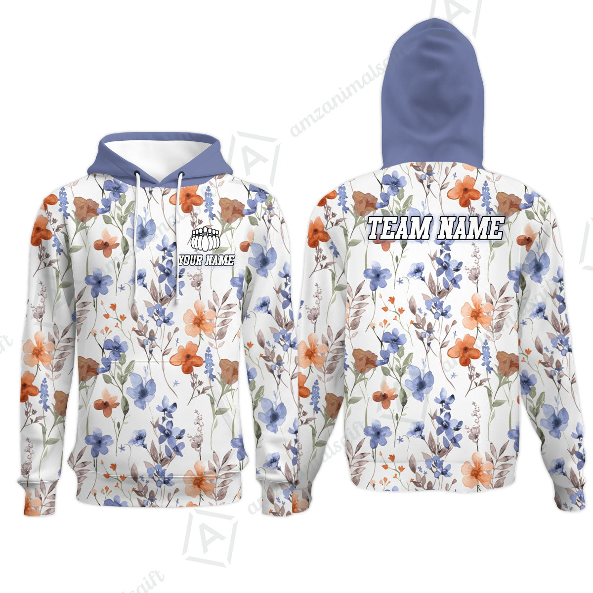 Customized Bowling Unisex Polo Shirt, Watercolor Floral Blossom Pattern, Bowling Uniform - Personalized Name Team Name