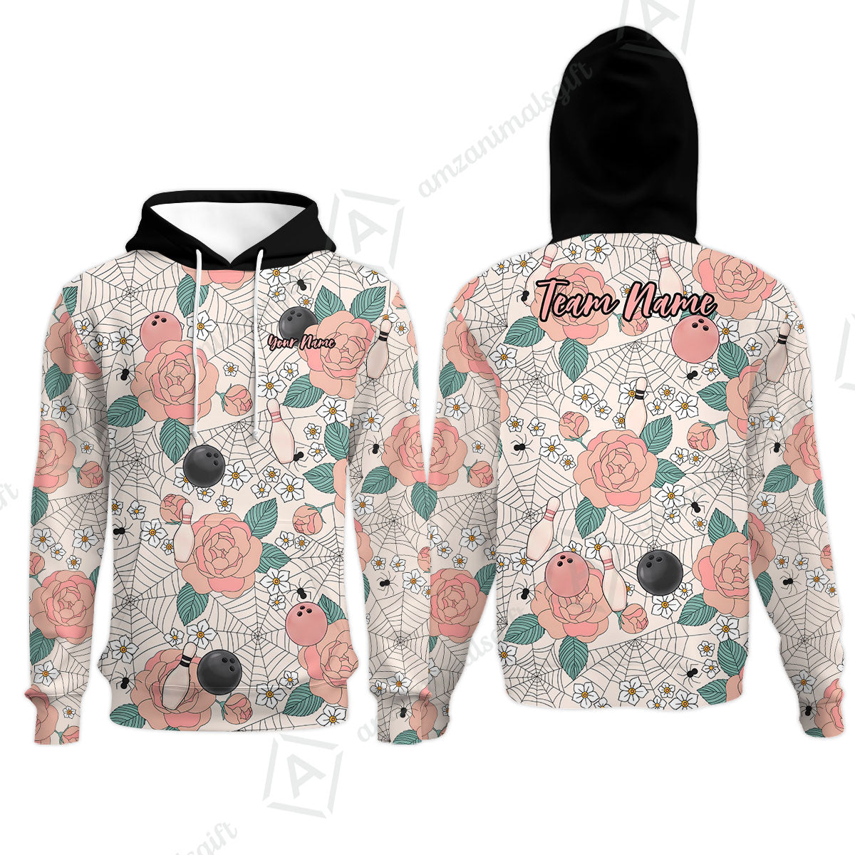 Custom Bowling Jersey Polo Shirt, Spider Flower Pattern Bowling, Personalized Name And Team Name