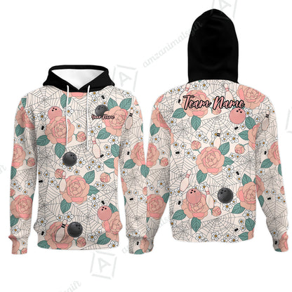 Custom Bowling Jersey Polo Shirt, Spider Flower Pattern Bowling, Personalized Name And Team Name
