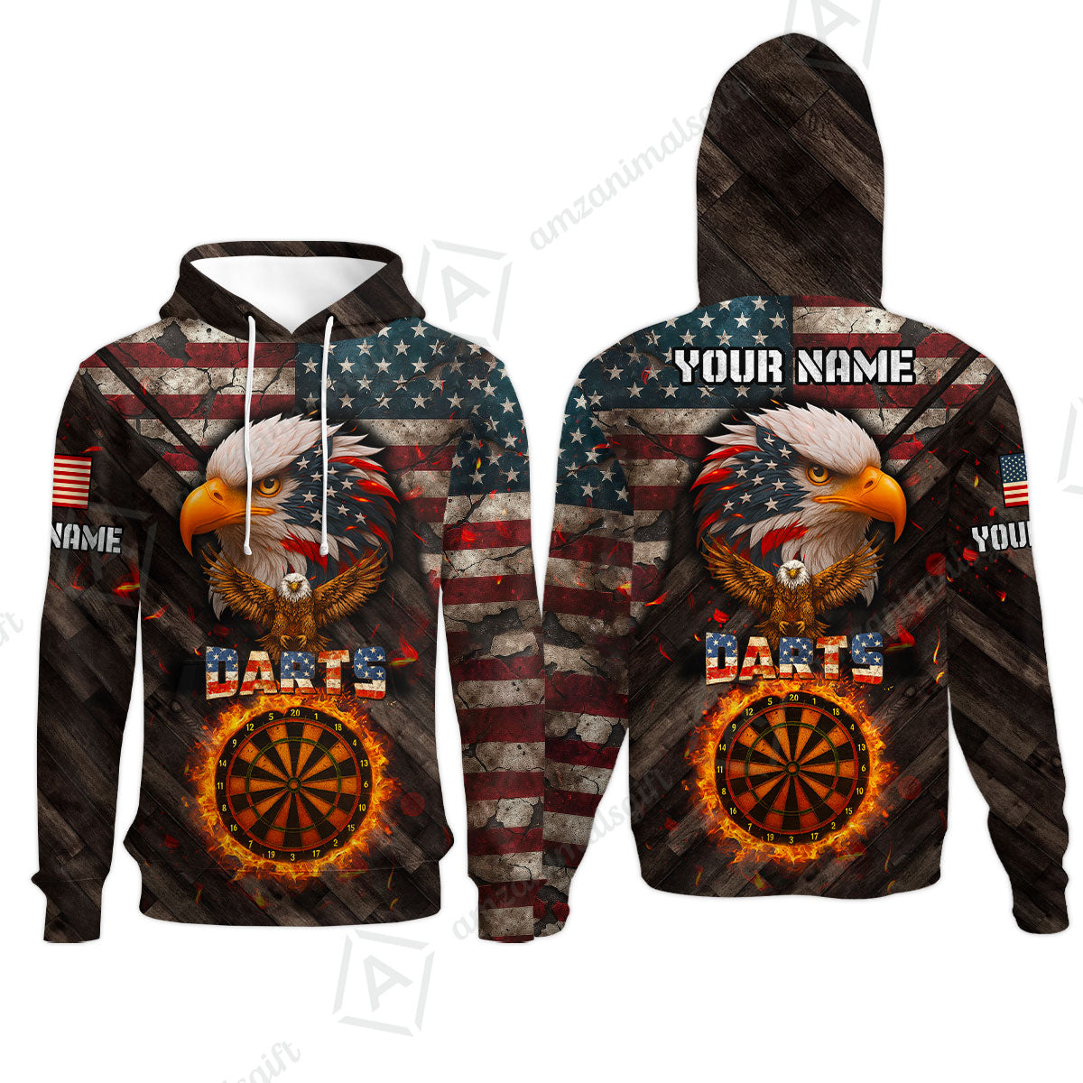 Customized American Flag Darts Polo Shirt, Darts Dartboard Fire Flame Eagle Style Jersey Polo Shirt for Darts Players