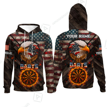 Customized American Flag Darts Polo Shirt, Darts Dartboard Fire Flame Eagle Style Jersey Polo Shirt for Darts Players