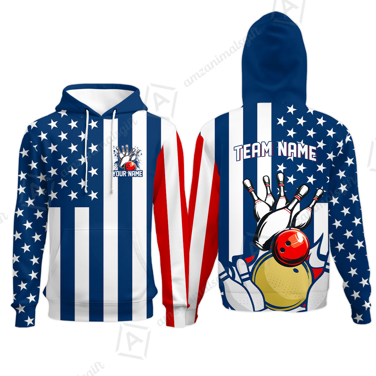 Customized American Flag Bowling Polo Shirt, Red White Blue Bowling Team Jerseys Polo Shirts, Bowling uniforms, Perfect Outfit For Bowlers
