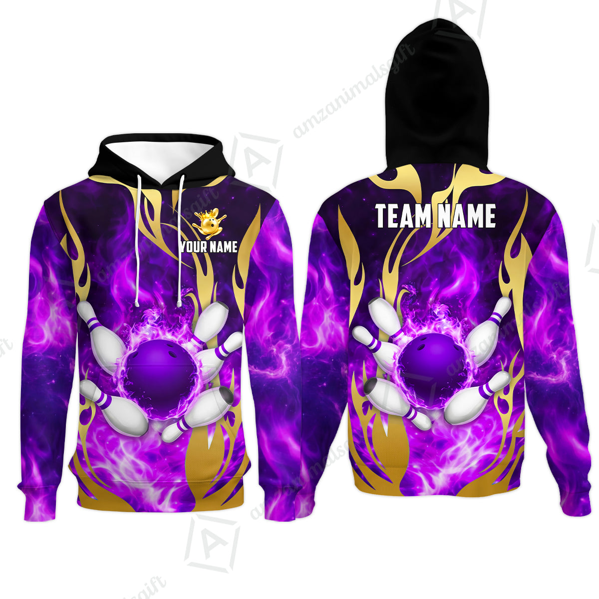 Custom Bowling Jersey Polo Shirt, Abyssal Fire & Golden Flames, Custom Bowling Jersey Team Shirt For Players With Name & Team Name