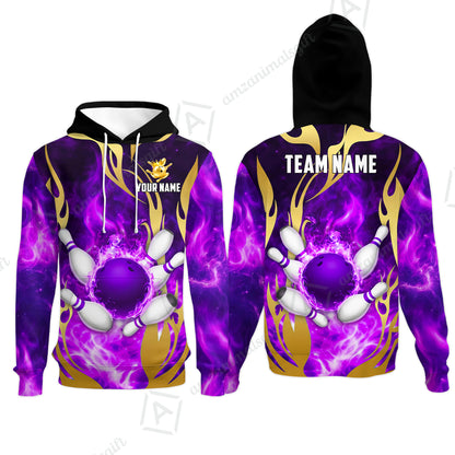 Custom Bowling Jersey Polo Shirt, Abyssal Fire & Golden Flames, Custom Bowling Jersey Team Shirt For Players With Name & Team Name
