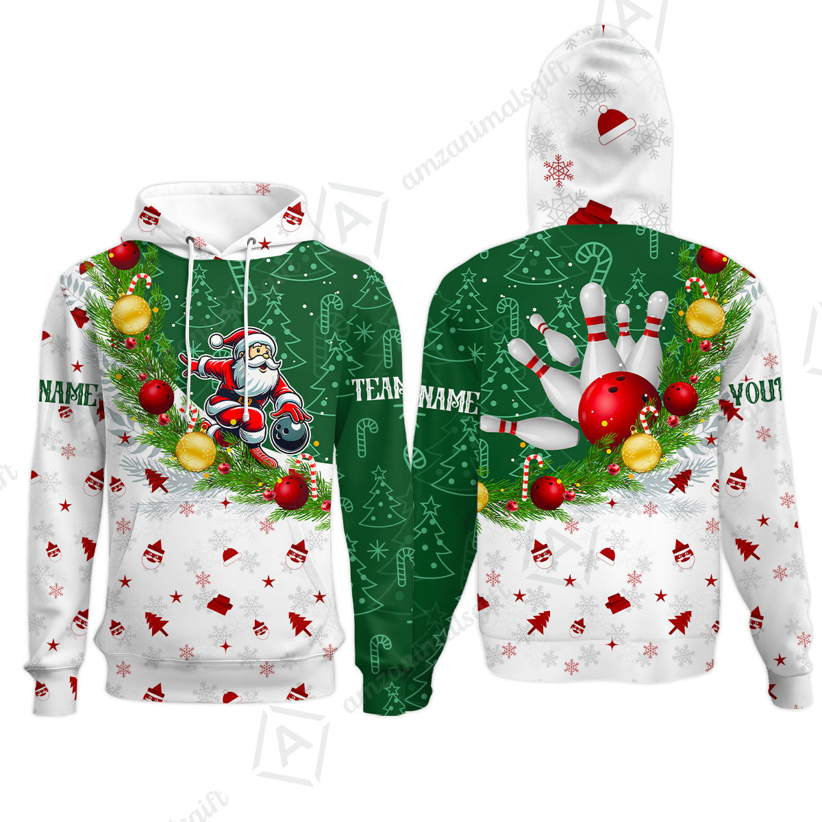 Custom Christmas Santa Bowling Team Jerseys Polo Shirts, Christmas Santa Bowling uniforms - Bowling Polo Personalized Name And Team Name