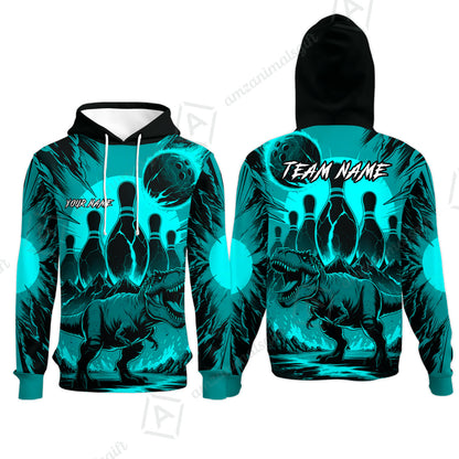 Custom Bowling Team Shirt – Bowling With T-Rex In Lava Volcano  Multicolor Option Personalized Jersey Bowling Uniform