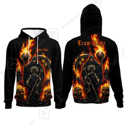 Custom Bowling Jersey Polo Shirt, Hellfire Grim Reaper, Personalize Name and Team Name