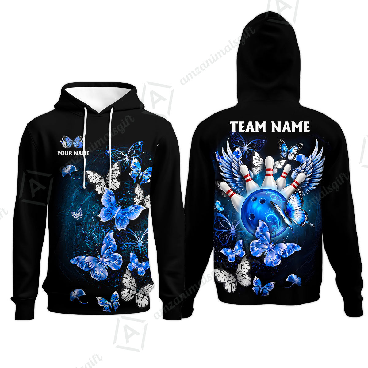 Custom Bowling Jersey Polo Shirt, Dreamy Nebula & Angelic Butterflies, Personalize Name and Team Name