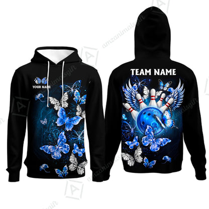 Custom Bowling Jersey Polo Shirt, Dreamy Nebula & Angelic Butterflies, Personalize Name and Team Name