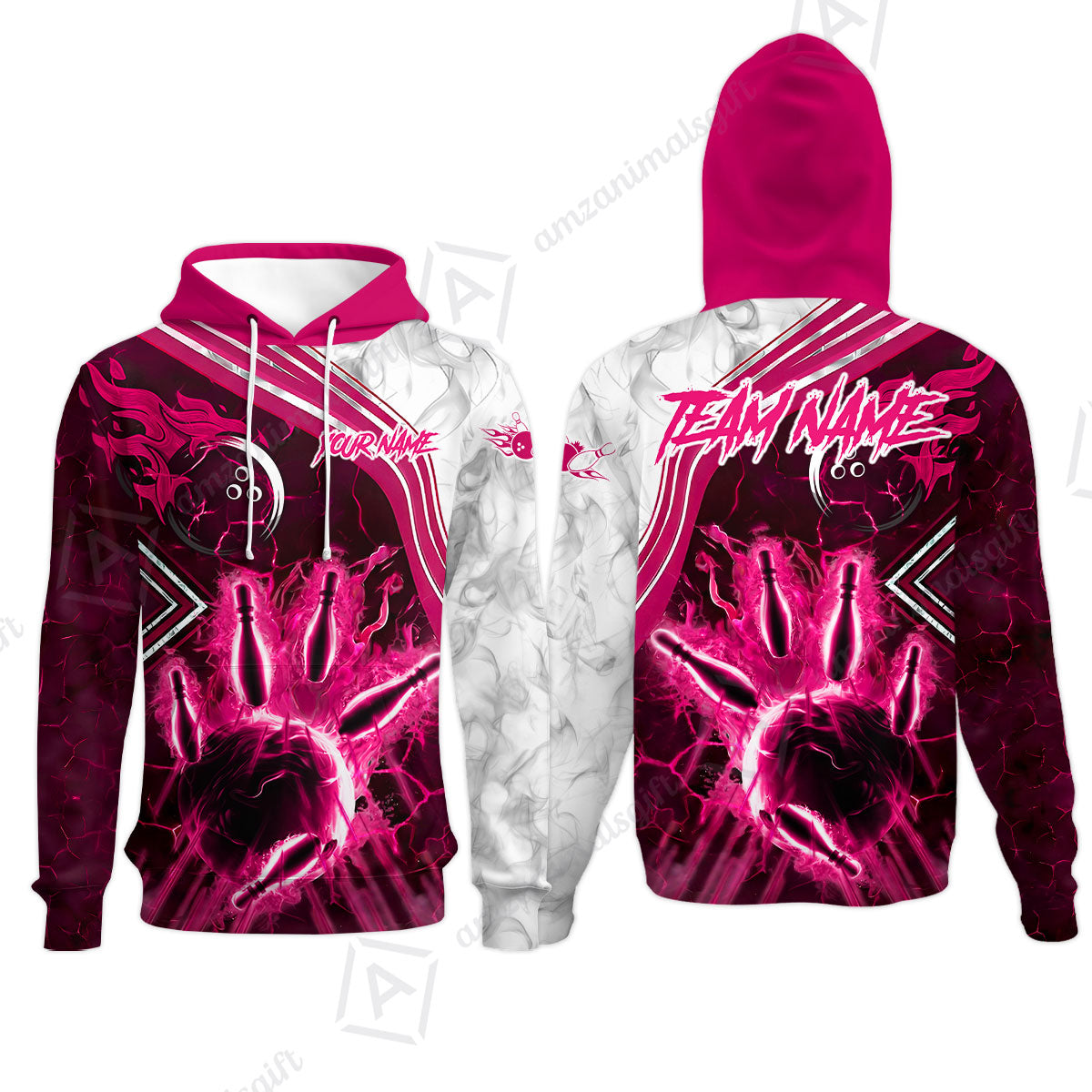 Customized Bowling Unisex Polo Shirt, Fire & Smoke Bowling Pins, Bowling Uniform - Personalized Name And Team Name