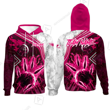 Customized Bowling Unisex Polo Shirt, Fire & Smoke Bowling Pins, Bowling Uniform - Personalized Name And Team Name