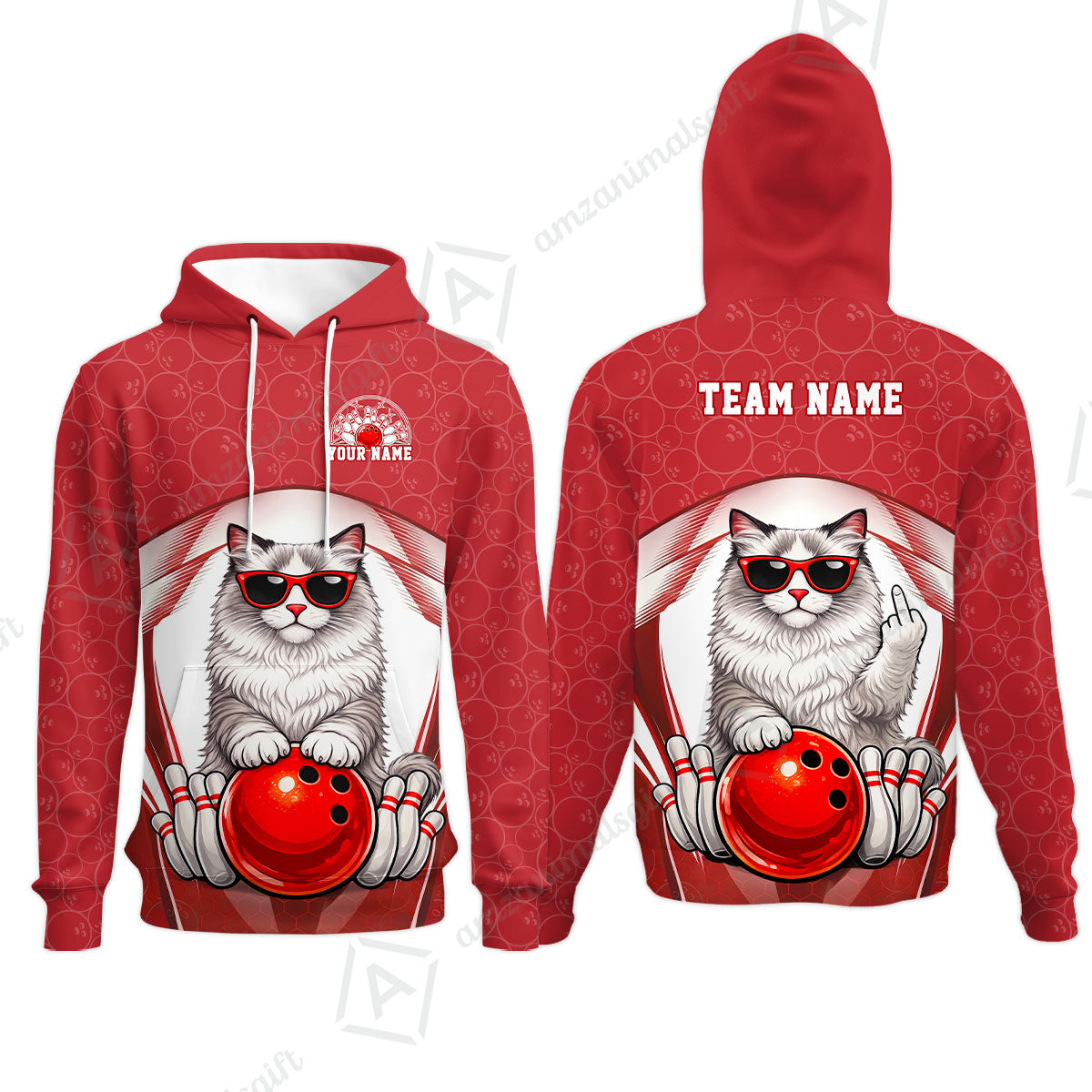 Custom Bowling Polo Shirt, Funny Cat with Sunglasses Bowling Custom Bowling Polo Team Shirt For Players With Name & Team Name