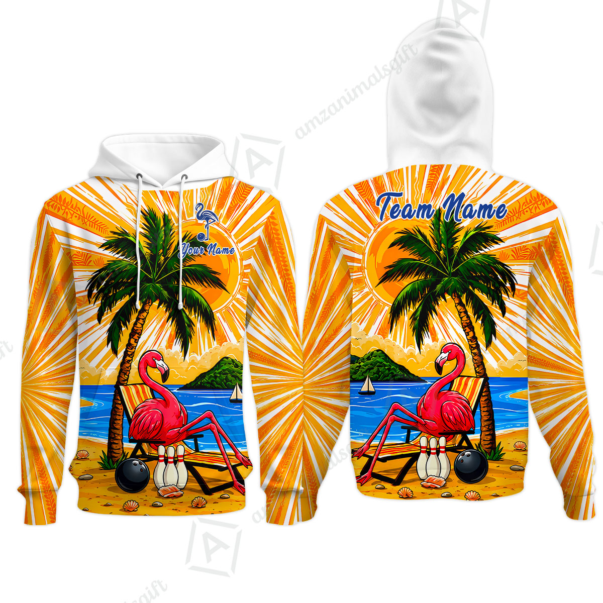 Custom Bowling Jersey Polo Shirt, Flamingo Aloha, Custom Bowling Jersey Team Shirt For Players With Name and Team Name