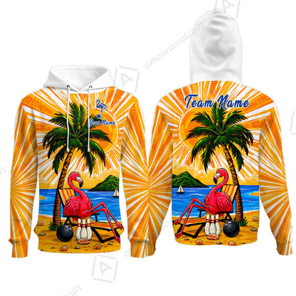 Custom Bowling Jersey Polo Shirt, Flamingo Aloha, Custom Bowling Jersey Team Shirt For Players With Name and Team Name