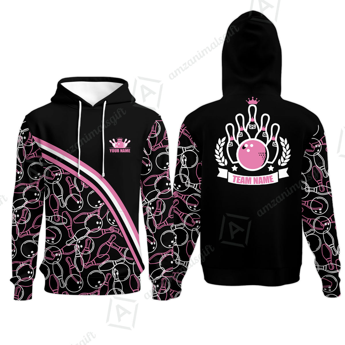 Bowling Customized Women Polo Shirt - Black Pink Bowling Pattern Personalized Bowling Polo Shirt - Gift For Friend, Family, Bowling Lovers