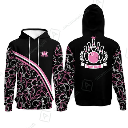 Bowling Customized Women Polo Shirt - Black Pink Bowling Pattern Personalized Bowling Polo Shirt - Gift For Friend, Family, Bowling Lovers
