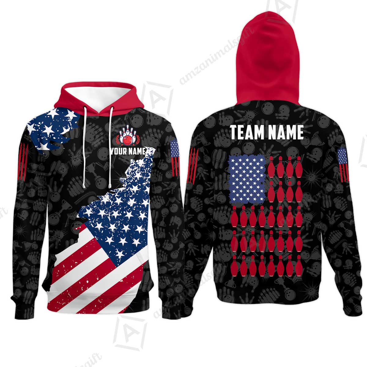 Custom Bowling Jersey Polo Shirt, Americana Patriotic Distressed Flag, Custom Bowling Jersey Team Shirt For Players With Name and Team Name
