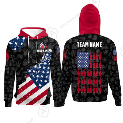 Custom Bowling Jersey Polo Shirt, Americana Patriotic Distressed Flag, Custom Bowling Jersey Team Shirt For Players With Name and Team Name