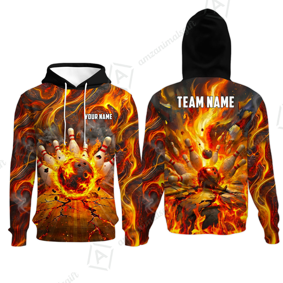 Custom Bowling Jersey Polo Shirt, Fiery Inferno Strike, Custom Bowling Jersey Team Shirt For Players With Name and Team Name