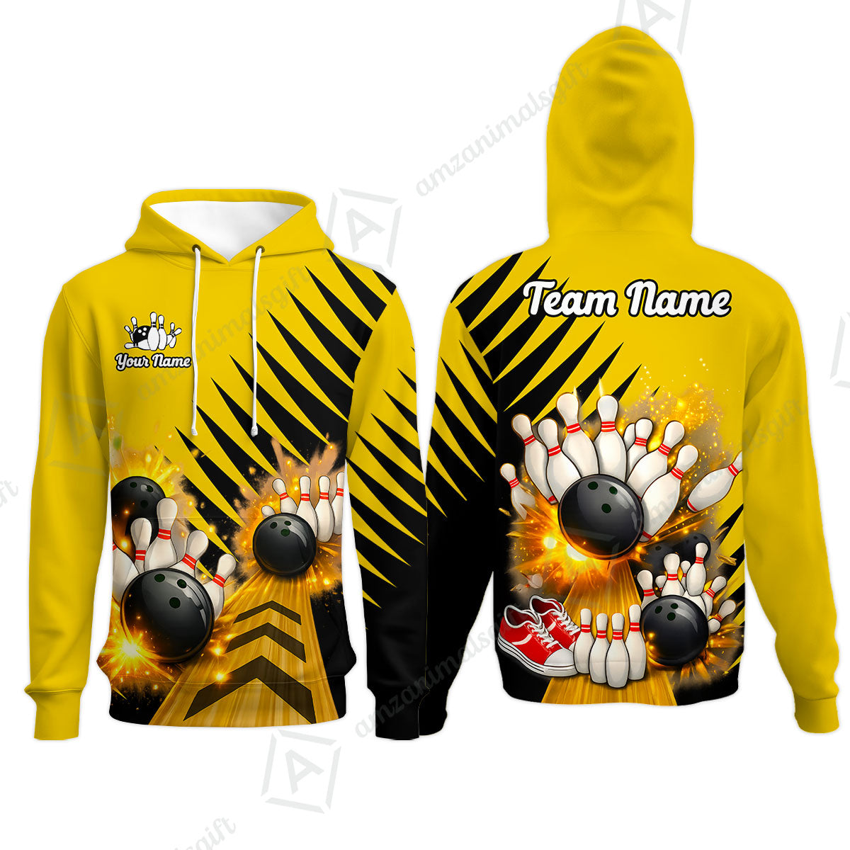 Custom Bowling Quarter Zip Polo Shirt, Yellow Bowling, Custom Bowling Quarter Zip Team Shirt For Players With Name & Team Name