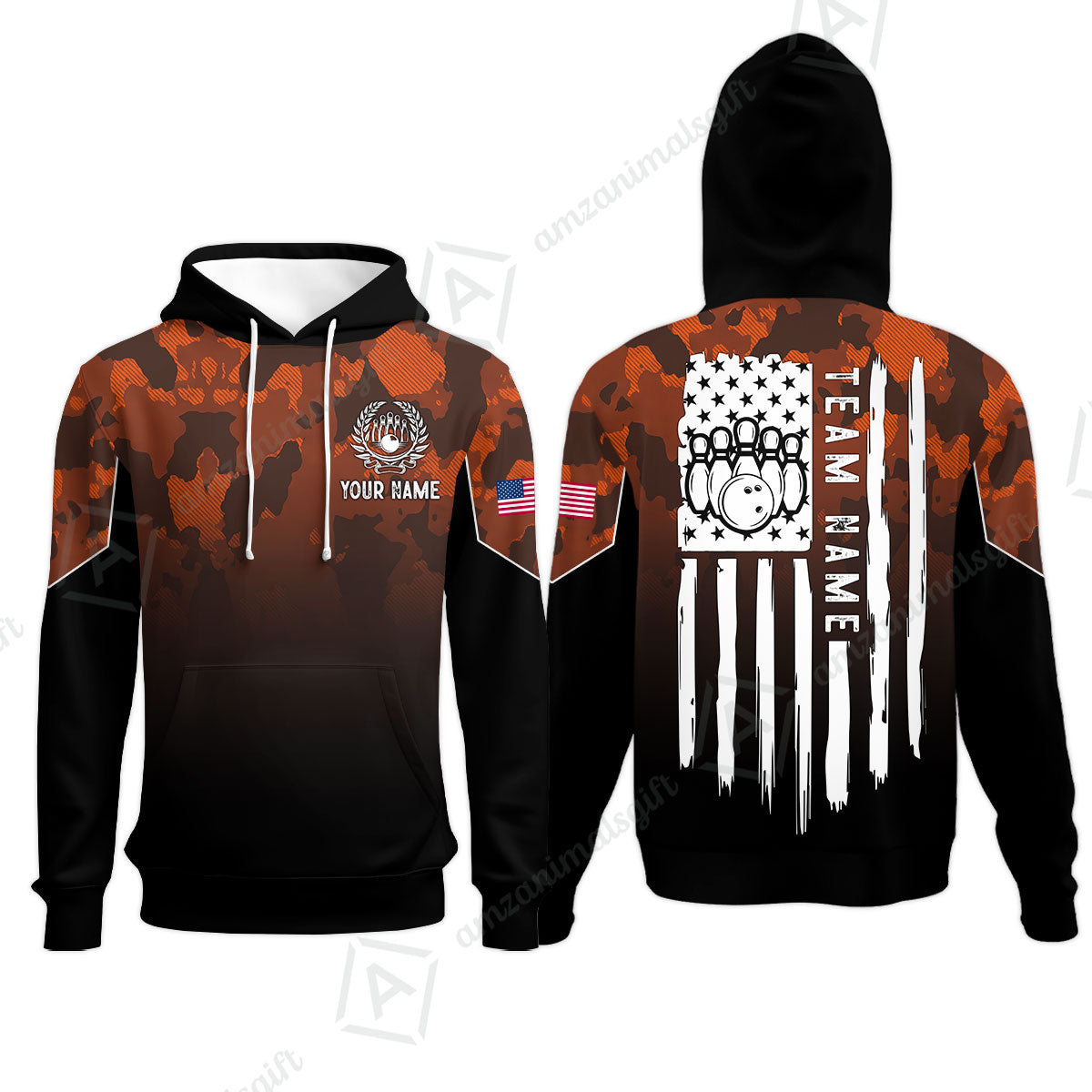 Custom Bowling Jersey Polo Shirt, Tactical Camo Patriotic Flag, Custom Bowling Jersey Team Shirt For Players With Name and Team Name
