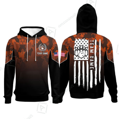 Custom Bowling Jersey Polo Shirt, Tactical Camo Patriotic Flag, Custom Bowling Jersey Team Shirt For Players With Name and Team Name