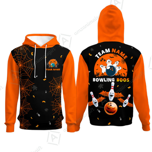 Customized Bowling Ball Halloween Moon Bowling Hoodie, Bowling uniforms Bowling And Boos Funny Halloween Ghost Quarter-Zip Polo Shirts