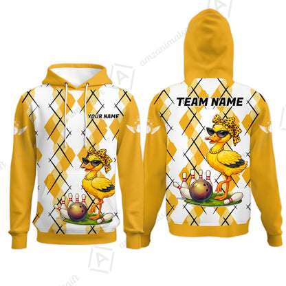 Custom Bowling Jersey Polo Shirt, Sassy Diva Duckling Argyle, Custom Bowling Jersey Team Shirt For Players With Name and Team Name