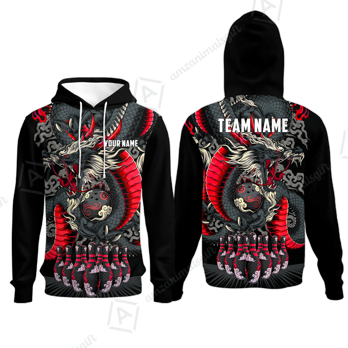 Custom Bowling Jersey Polo Shirt, Oriental Jade Dragon & Classic Clouds, Custom Bowling Jersey Team Shirt For Players With Name & Team Name