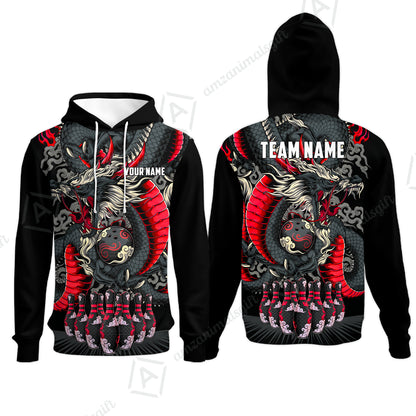 Custom Bowling Jersey Polo Shirt, Oriental Jade Dragon & Classic Clouds, Custom Bowling Jersey Team Shirt For Players With Name & Team Name