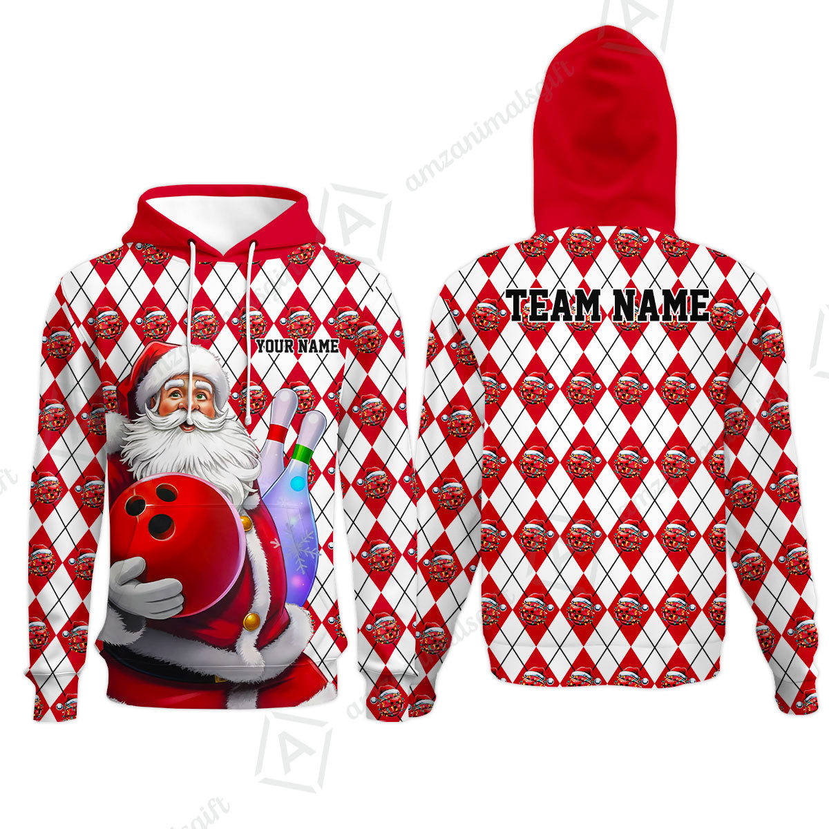 Bowling Argyle Pattern - Custom Christmas Santa Bowling Team Jerseys Polo Shirts, Personalized Christmas Bowling uniforms