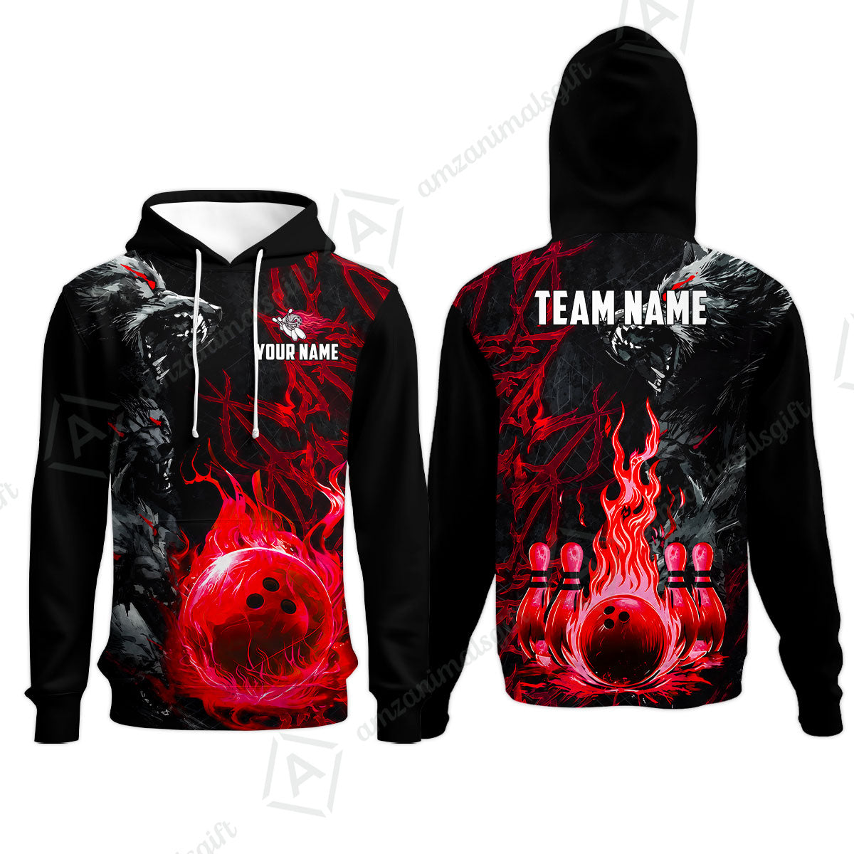 Custom Bowling Jersey Polo Shirt, Hellfire Werewolf & Crimson Strike, Custom Bowling Jersey Team Shirt For Players With Name & Team Name