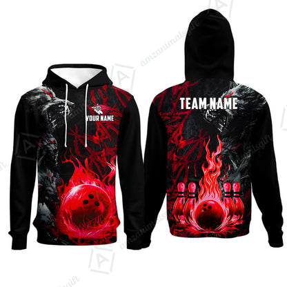 Custom Bowling Jersey Polo Shirt, Hellfire Werewolf & Crimson Strike, Custom Bowling Jersey Team Shirt For Players With Name & Team Name