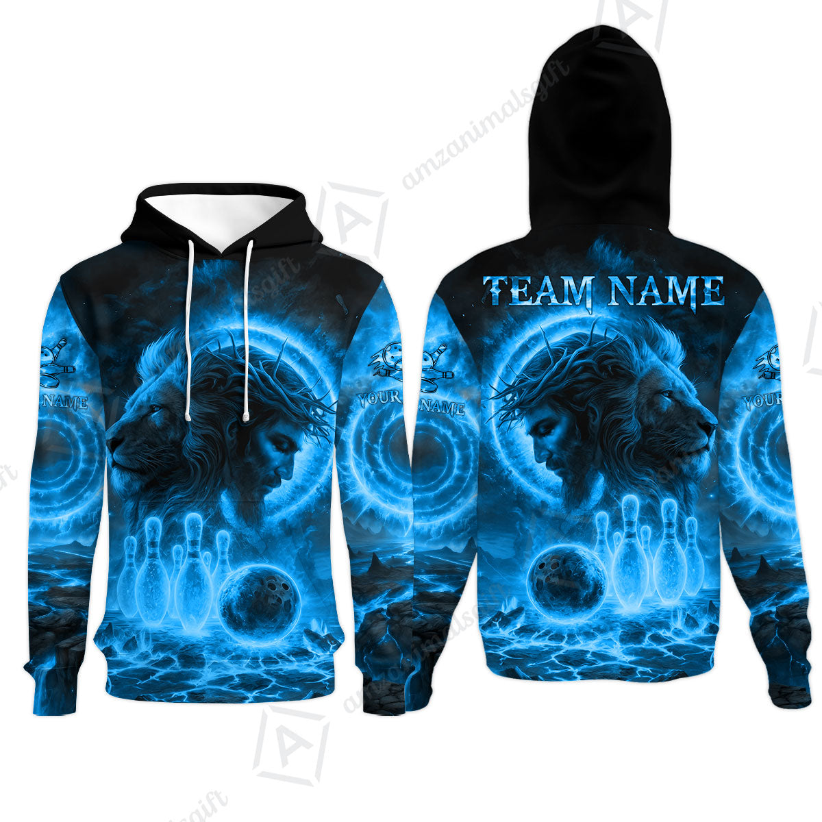 Custom Bowling Team Short Sleeve Men Polo Shirt, Flame The Lion OF Judah With Bowling, Custom Name and Team Name for Bowlers