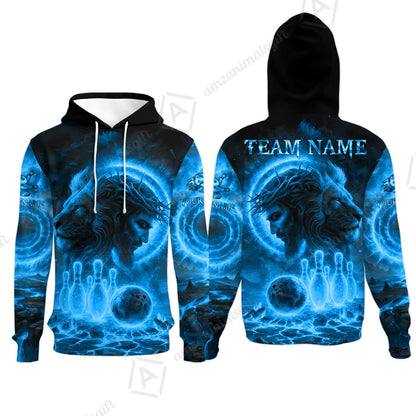 Custom Bowling Team Short Sleeve Men Polo Shirt, Flame The Lion OF Judah With Bowling, Custom Name and Team Name for Bowlers