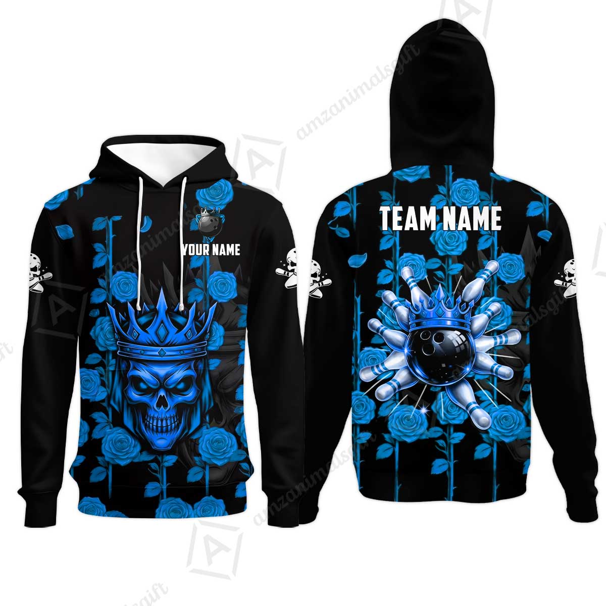 Custom Bowling Jersey Polo Shirt, Royal Skull Bowling, Custom Bowling Jersey Team Shirt For Players With Name & Team Name