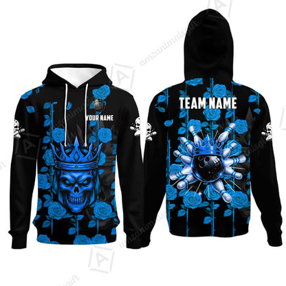 Custom Bowling Jersey Polo Shirt, Royal Skull Bowling, Custom Bowling Jersey Team Shirt For Players With Name & Team Name