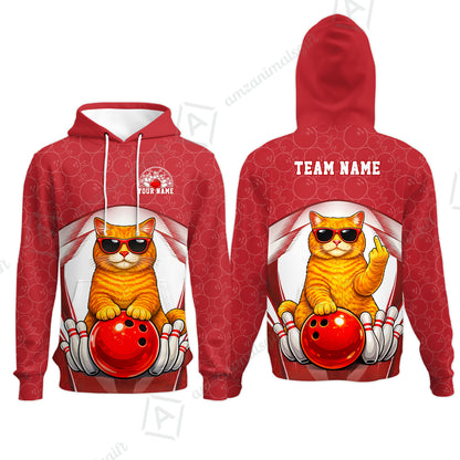 Custom Bowling Polo Shirt, Funny Cat with Sunglasses Bowling Custom Bowling Polo Team Shirt For Players With Name & Team Name