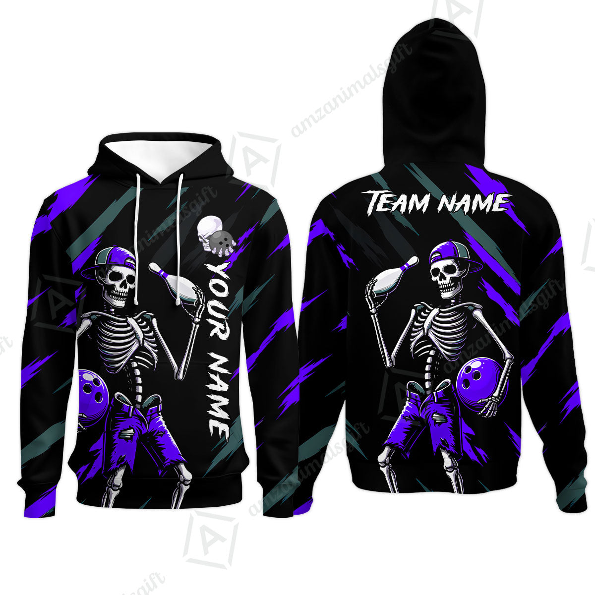 Customized Bowling Shirt, Bad Boy Skeleton Bowler, Personalized Polo Shirt For Players With Name & Team Name