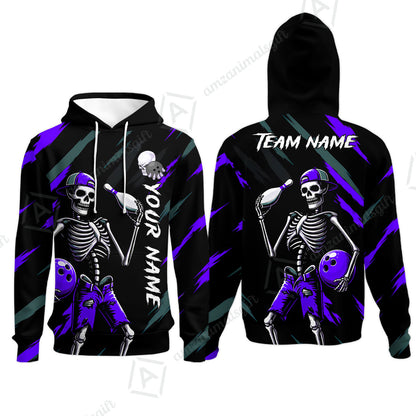 Customized Bowling Shirt, Bad Boy Skeleton Bowler, Personalized Polo Shirt For Players With Name & Team Name