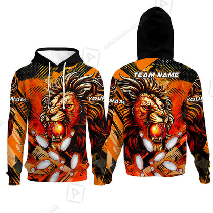 Custom Bowling Team Jerseys Shirts, Bowling uniforms Ball & Pins Lion Pattern Personalized Name And Team Name