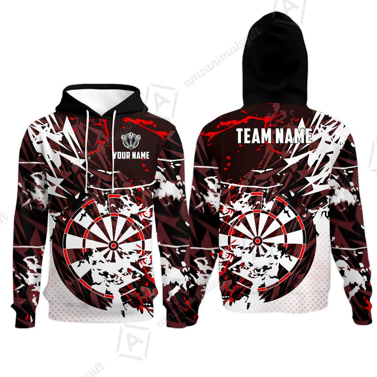 Customized Abstract Crimson Geometric Shard Darts Jersey, Personalized Name And Team Name For Dart Players