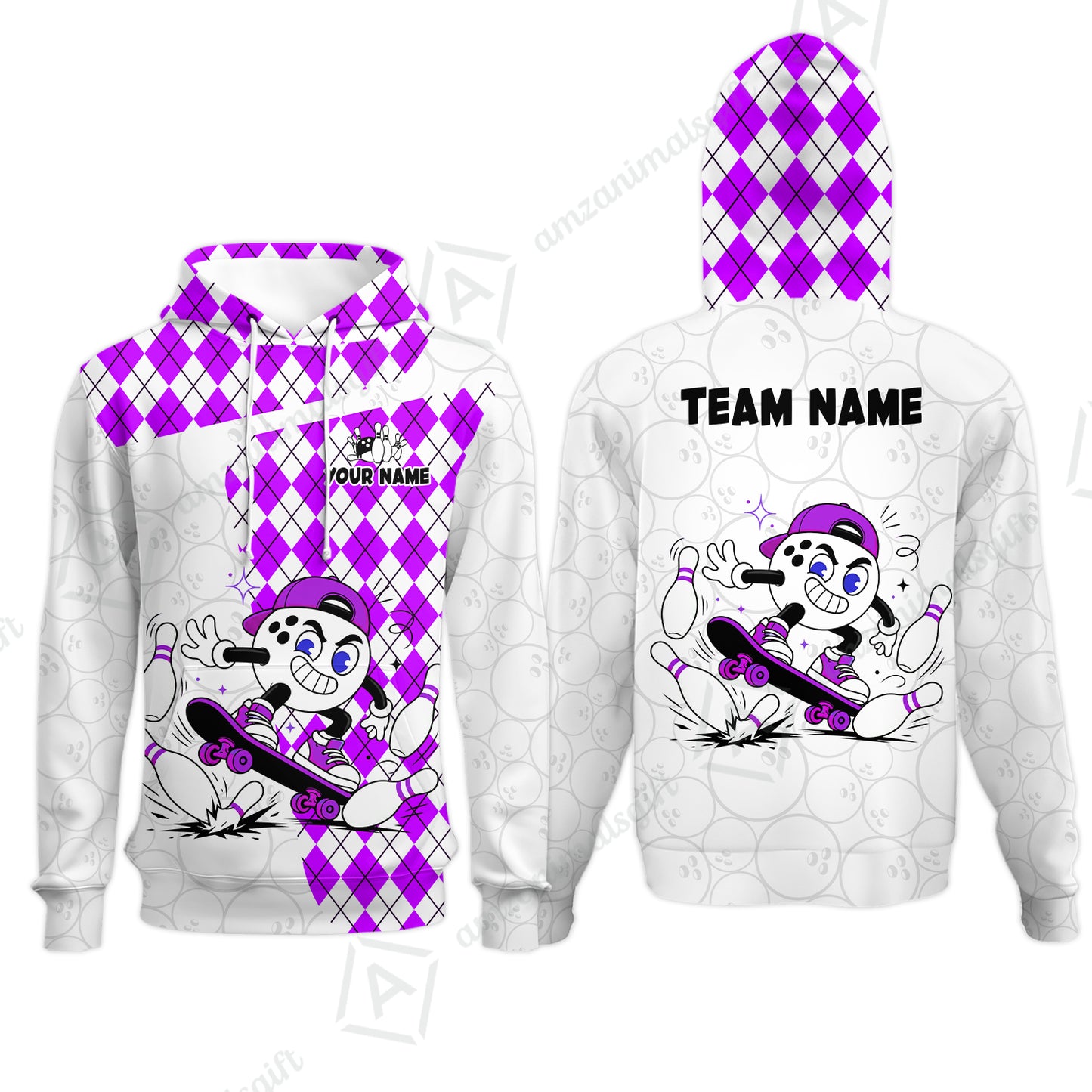 Custom Bowling Jersey Polo Shirt, Skateboarder Bowling Ball Mascot, Custom Bowling Jersey Team Shirt For Players With Name and Team Name