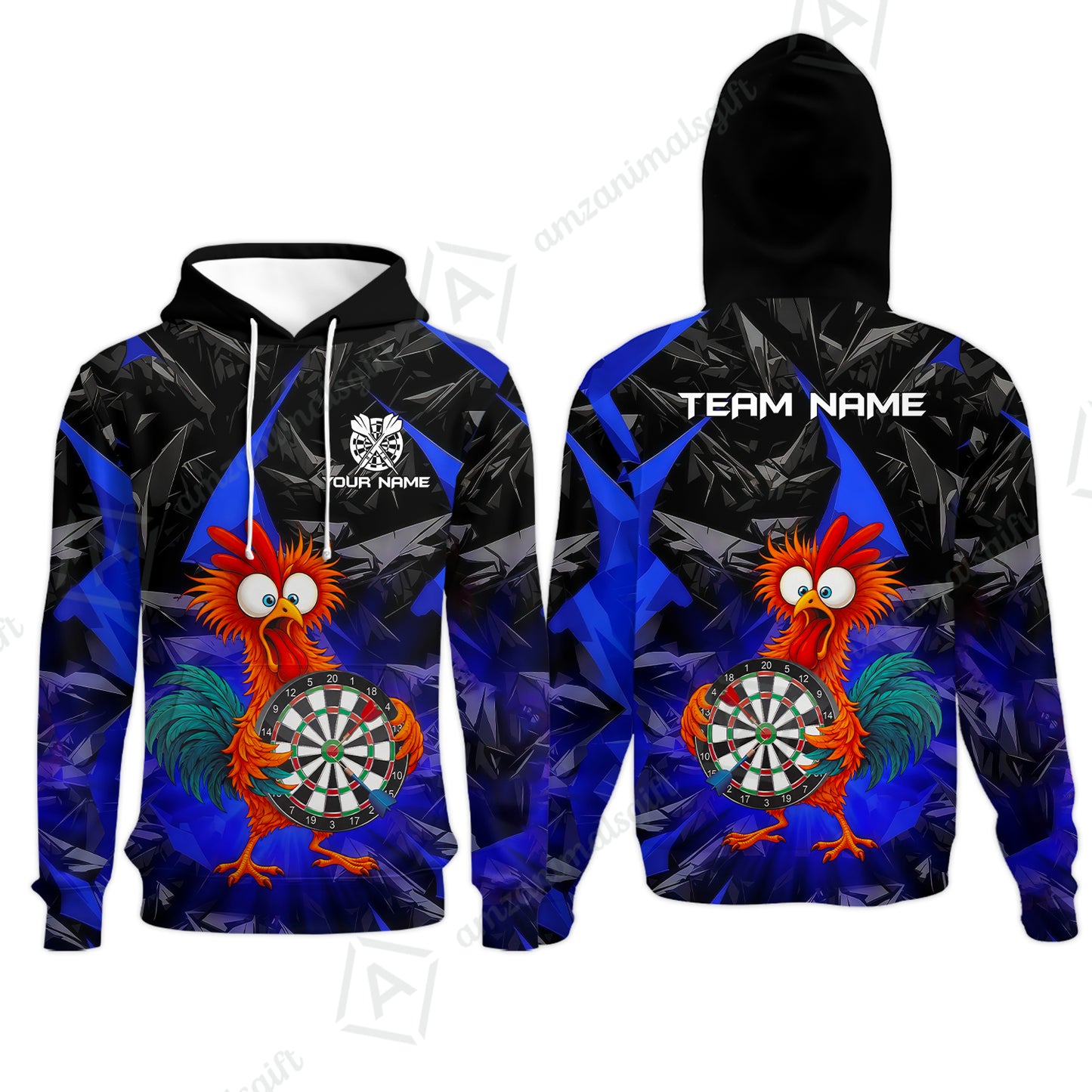Custom Darts Team Jersey, Personalized Funky Rooster Dart Shirt For Players With Name & Team Name