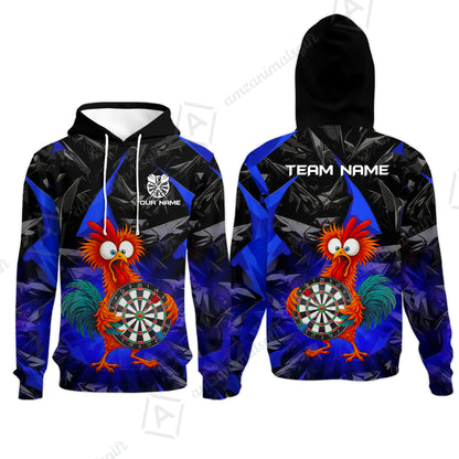 Custom Darts Team Jersey, Personalized Funky Rooster Dart Shirt For Players With Name & Team Name